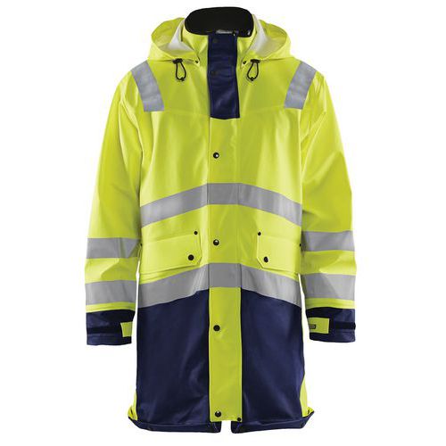 Cappotto da pioggia ad alta visibilità livello 2 giallo fluorescente/blu marino