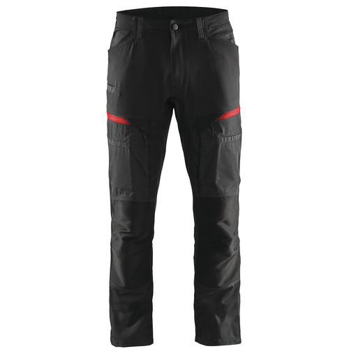 Pantaloni da lavoro stretch nero/rosso con tasca A4 per tablet