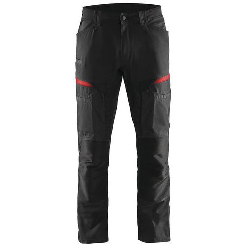 Pantaloni da lavoro stretch nero/rosso con tasca A4 per tablet