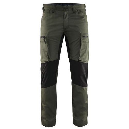 Pantaloni Service con inserti stretch Verde militare/Nero