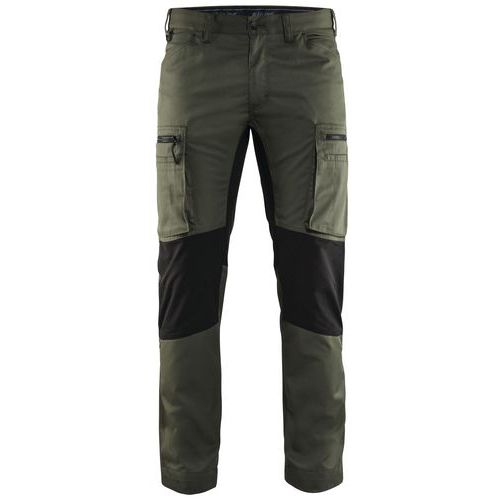 Pantaloni Service con inserti stretch Verde militare/Nero