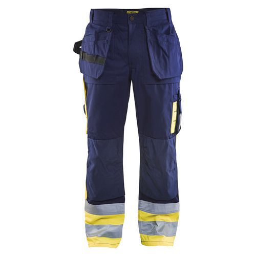 Pantaloni per artigiano ad alta visibilità blu marino/giallo fluorescente
