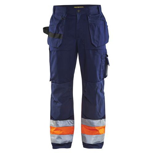 Pantaloni per artigiano ad alta visibilità blu marino/arancione fluorescente