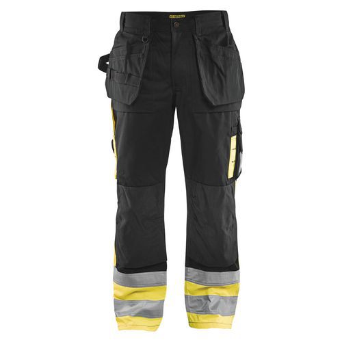 Pantaloni per artigiano ad alta visibilità nero/giallo fluorescente