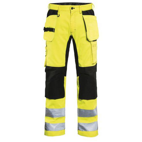 Pantaloni per artigiano stretch ad alta visibilità giallo/nero con ginocchia preformate