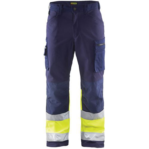 Pantaloni softshell ad alta visibilità blu marino/giallo fluorescente