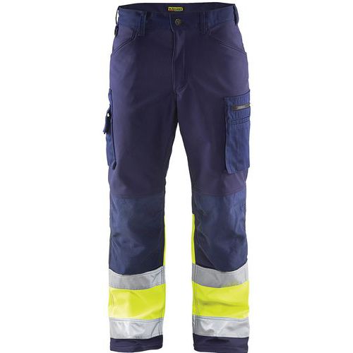 Pantaloni softshell ad alta visibilità blu marino/giallo fluorescente