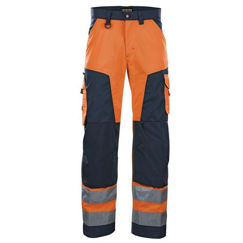 Pantaloni ad alta visibilità arancione fluorescente/blu marino