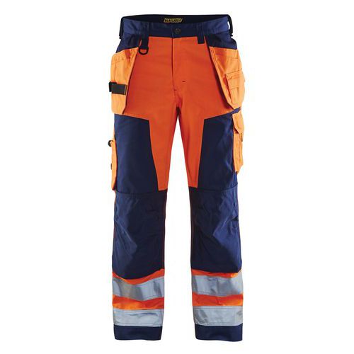 Pantaloni per artigiano ad alta visibilità arancione fluorescente/blu marino