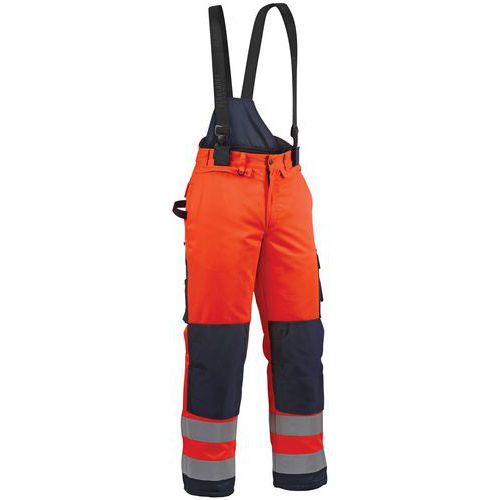 Pantaloni invernali ad alta visibilità arancione fluo/blu marino, con ghette paraneve