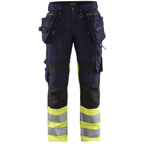 Pantaloni per artigiano x1900 stretch ad alta visibilità blu marino/giallo