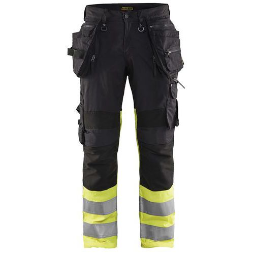 Pantaloni per artigiano x1900 stretch ad alta visibilità nero/giallo fluorescente