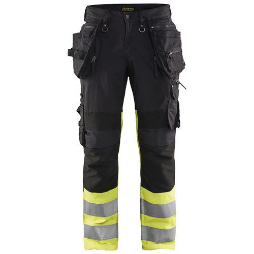 Pantaloni per artigiano x1900 stretch ad alta visibilità nero/giallo fluorescente