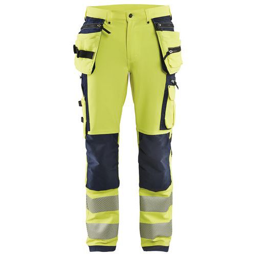 Pantaloni stretch 4D ad alta visibilità giallo fluorescente/nero