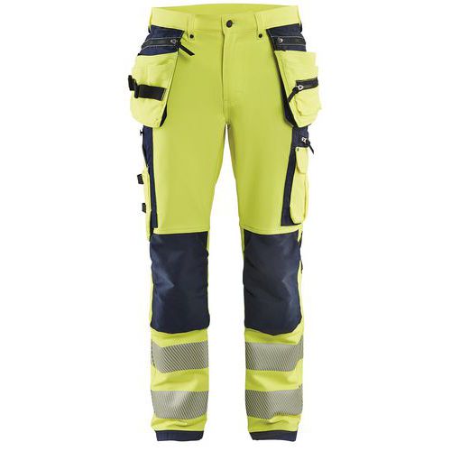Pantaloni stretch 4D ad alta visibilità giallo fluorescente/nero