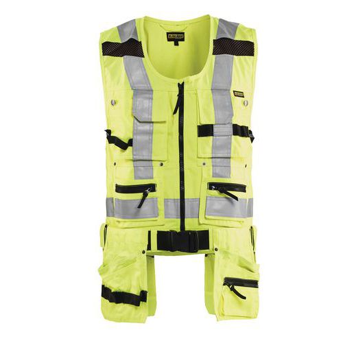 Gilet porta-attrezzi ad alta visibilità giallo fluorescente con cintura in tessuto