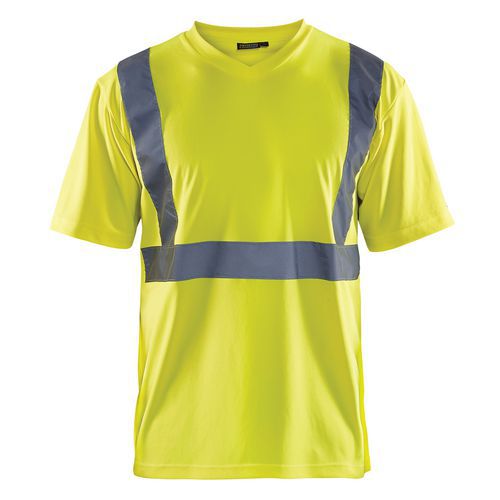 T-shirt ad alta visibilità con scollo a V giallo fluorescente