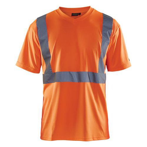 T-shirt ad alta visibilità con scollo a V arancione fluorescente