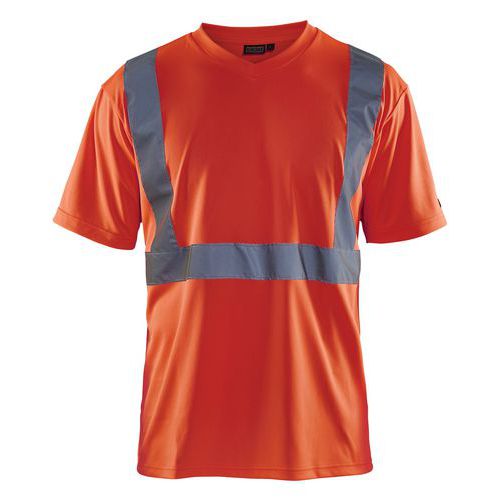 T-shirt ad alta visibilità con scollo a V rosso fluorescente