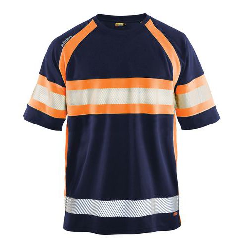 T-shirt alta visibilità blu/arancione fosforescente, materiale traspirante