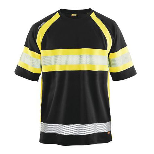 T-shirt alta visibilità nero/giallo fosforescente, materiale traspirante