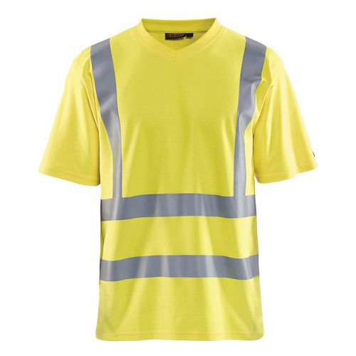 T-Shirt ad alta visibilità con scollo a V anti-UV giallo fluorescente