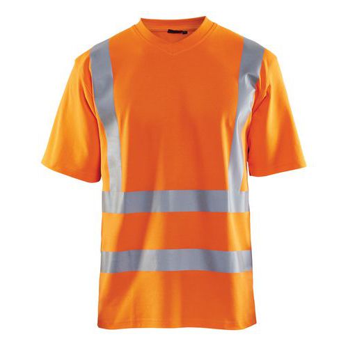 T-Shirt ad alta visibilità con scollo a V anti-UV arancione fluorescente