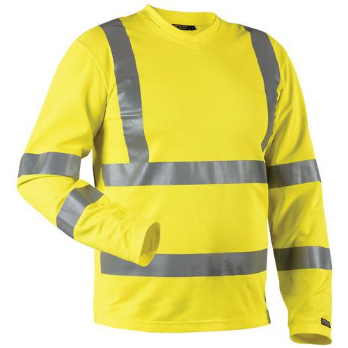 T-Shirt maniche lunghe ad alta visibilità con scollo a V giallo, materiale traspirante