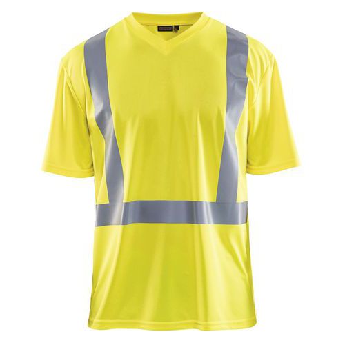 T-Shirt ad alta visibilità con scollo a V anti-UV e anti-odore giallo fluorescente