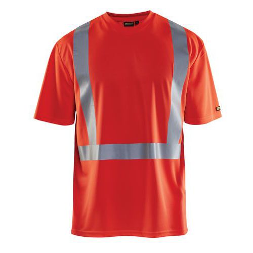 T-Shirt ad alta visibilità con scollo a V anti-UV e anti-odore rosso fluorescente