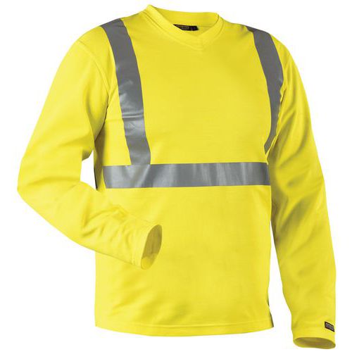 T-Shirt maniche lunghe ad alta visibilità con scollo a V anti-odore giallo