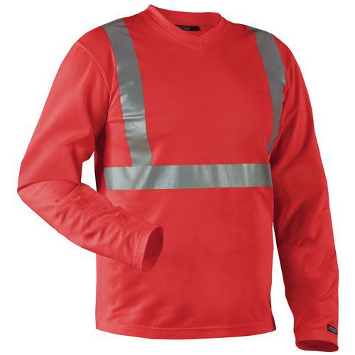 T-Shirt maniche lunghe ad alta visibilità con scollo a V anti-odore rosso