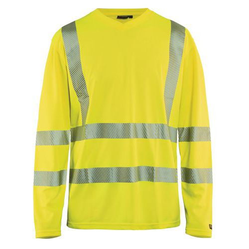 T-shirt maniche lunghe ad alta visibilità con scollo a V anti-UV giallo