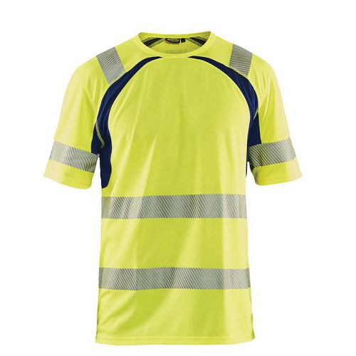 T-shirt anti-UV ad alta visibilità giallo fluorescente/blu marino