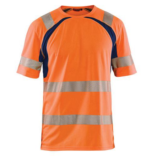 T-shirt anti-UV ad alta visibilità arancione fluorescente/blu marino