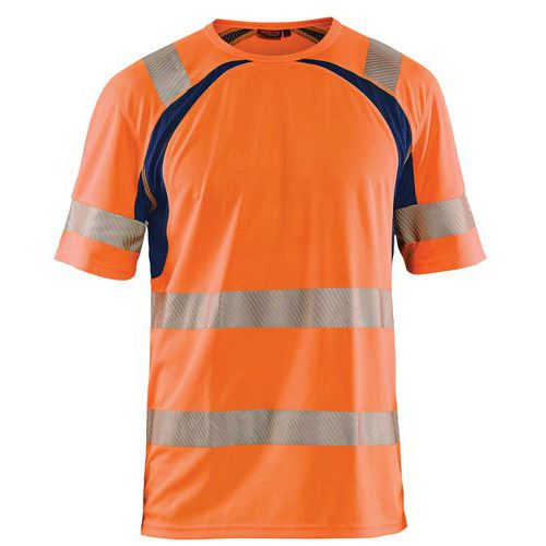 T-shirt anti-UV ad alta visibilità arancione fluorescente/blu marino