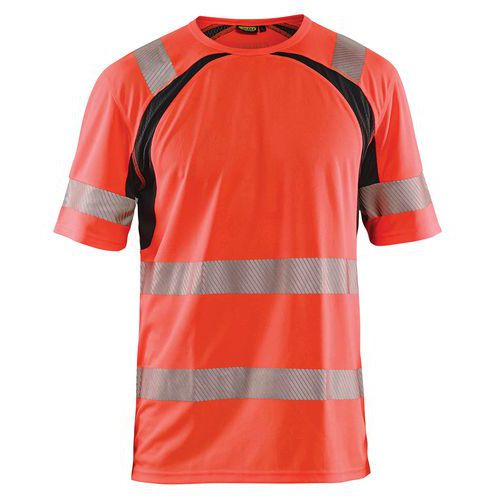 T-shirt anti-UV ad alta visibilità rosso fluorescente/nero