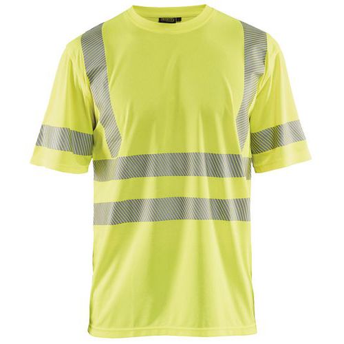 T-shirt anti-UV ad alta visibilità giallo fluorescente, collo rotondo