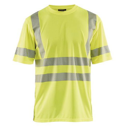 T-shirt anti-UV ad alta visibilità giallo fluorescente, collo rotondo