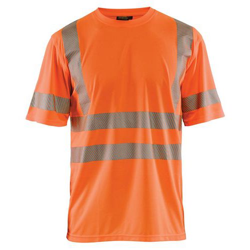 T-shirt anti-UV ad alta visibilità arancione fluorescente, collo rotondo