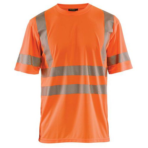 T-shirt anti-UV ad alta visibilità arancione fluorescente, collo rotondo
