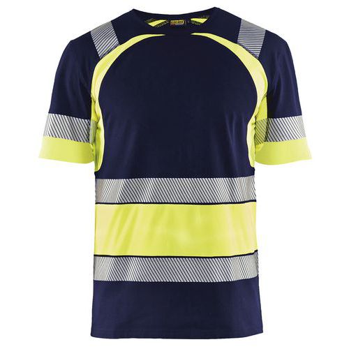 T-shirt ad alta visibilità blu marino/giallo fluorescente