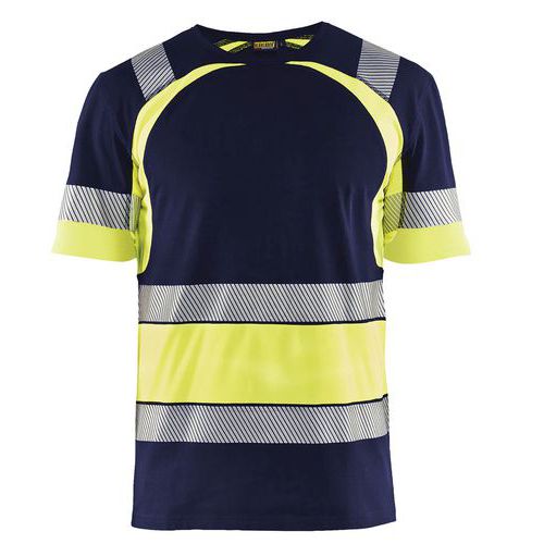 T-shirt ad alta visibilità blu marino/giallo fluorescente
