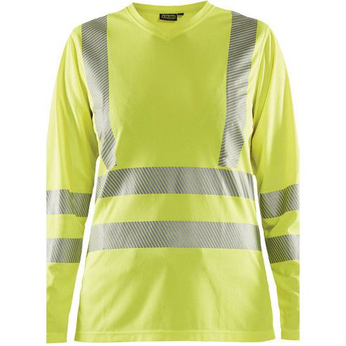 T-shirt ad alta visibilità maniche lunghe da donna giallo fluorescente