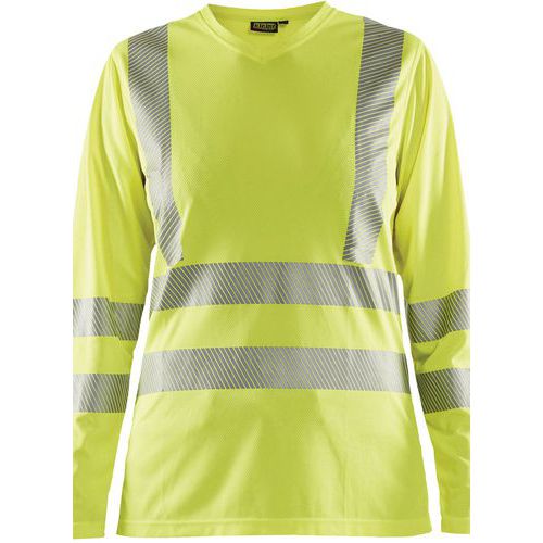 T-shirt ad alta visibilità maniche lunghe da donna giallo fluorescente