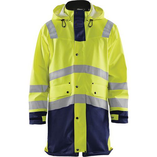 Cappotto da pioggia ad alta visibilità livello 2 giallo fluorescente/blu marino