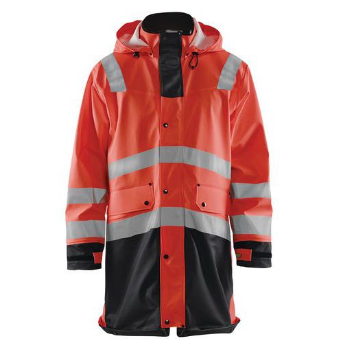Cappotto da pioggia ad alta visibilità livello 2 rosso fluorescente/nero