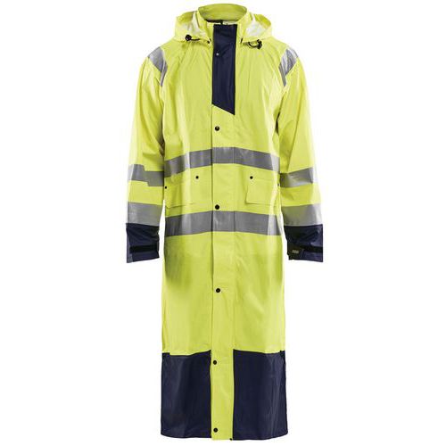 Cappotto da pioggia ad alta visibilità livello 1 giallo fluorescente/blu marino