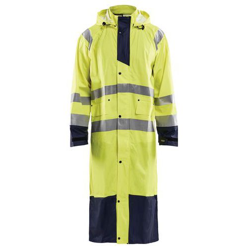 Cappotto da pioggia ad alta visibilità livello 1 giallo fluorescente/blu marino