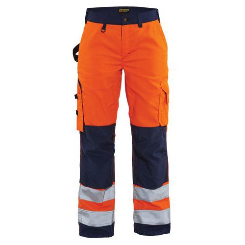 Pantaloni ad alta visibilità da donna arancione fluorescente/blu marino